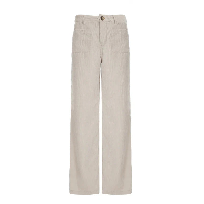Causal All-Match Basic Corduroy Pants Women Elegant Gentle Loose Wide Leg Pants Simple High Fashion Autumn New