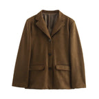 Women Autumn And Winter Suede Single-breasted Blazer Female Chic High Street Fashion Casual Lapel Long Sleeve Coat Mujer