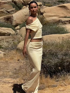 Slim Fit Off-shoulder Maxi Knit Set