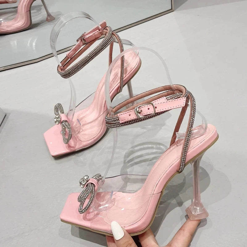 Crystal Rhinestone Bowknot High Heel Sandals for Summer Party Wedding