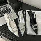 Crystal Women Pumps with Pointed Toe and Thin Low Heel