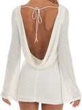 Sequin Long Sleeve Tie Back Cowl Open Back Bodycon Mini Dress