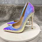 Silver Crocodile Effect Women Sexy Pointy Toe High Heel Party Dress Shoes