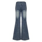 Y2K Low Waisted Washed Flare Jeans Korean Streetwear Blue Slim Fit Denim Pants Fashion Lady Casual Boot Cut Trousers