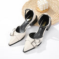 Women's Rhinestone Pointed Shallow Low-Heeled Sandals with Belt Buckle
