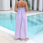 Gingham Check Empire Waist Gathered Bust Spaghetti Strap Swing Maxi Dress