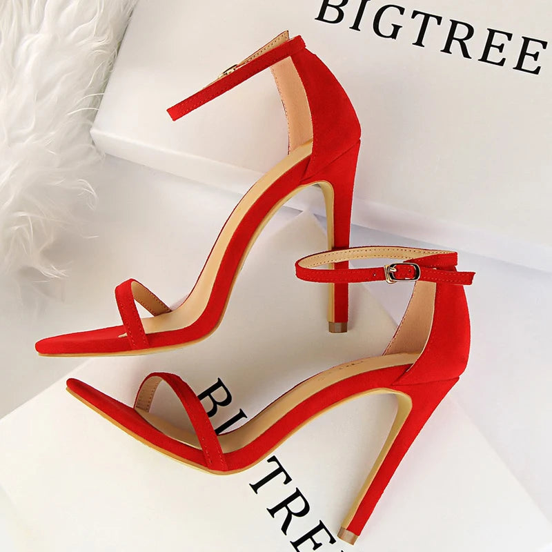 Suede Women Sandals with Stiletto Heels - 11cm and 8cm High Heels
