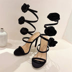 Silk Flower Ankle Strap Sandals for Summer Sexy Woman