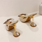 Glitter Crystal Peep Toe Women Slippers with Transparent High Heels