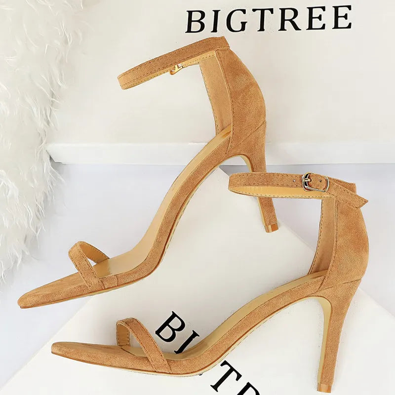 Suede Summer Sandals with Sexy High Heels - Peep Toe Stilettos