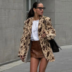 Vintage Leopard Print Woman Blazer Jacket Fashion Lapel Single Breasted Pockets Long Sleeve Coat Lady Fall Office Outerwear