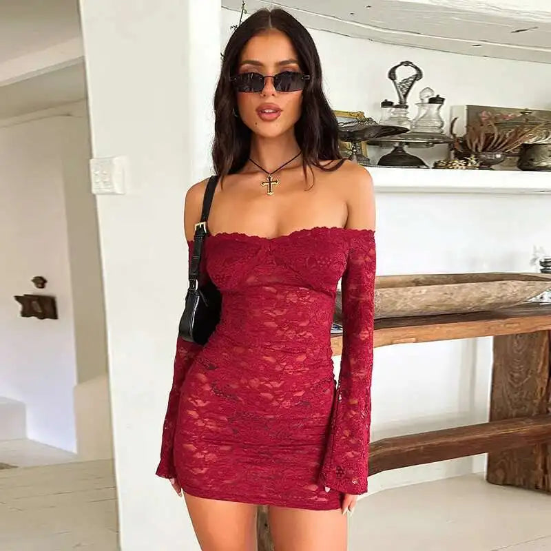 Floral Lace Strapless Sweetheart Neck Tiered Ruffle Hem Bodycon Mini Dress