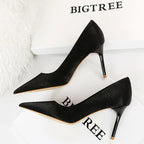 Embossed Satin High-heeled Shoes Women Pumps with Kitten Heels