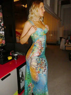 Butterfly Floral Lace Overlay Sweetheart Bustier Cutout Bodycon Maxi Dress