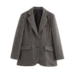 Herringbone Wool Tweed Women Suit Blazer New Single Breasted Lapel Jacket Autumn Winter Formal Fashion Coat Lady Outwears