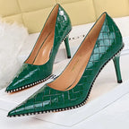 Metal Beads Black Suede High Heel Stiletto Wedding Shoes Women Pumps
