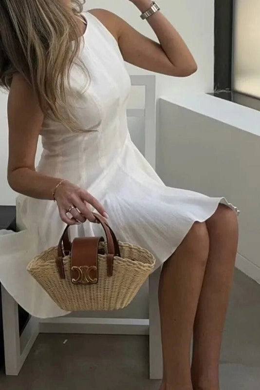 Sleeveless Mini Dress with Pleated High Waist