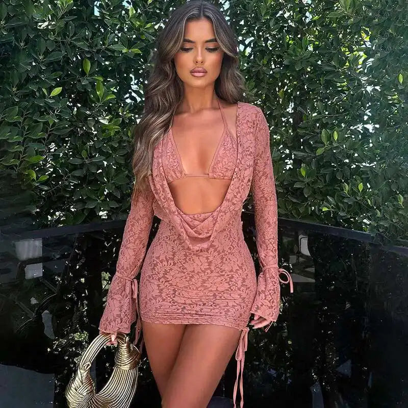 Floral Lace Strapless Sweetheart Neck Tiered Ruffle Hem Bodycon Mini Dress