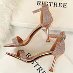 Rhinestone High Heels Kitten Heels Party Shoes Open Toe Women Pumps