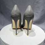 Grey Leather Soft Female Stiletto High Heel Shoes 10Cm Pointy Toe