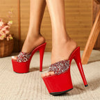 Black Red High Heels Platform Slippers for Women Summer