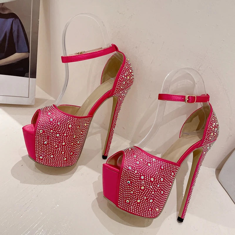 Crystal Rhinestone Silk Platform Sandals - Summer Fashion for Women