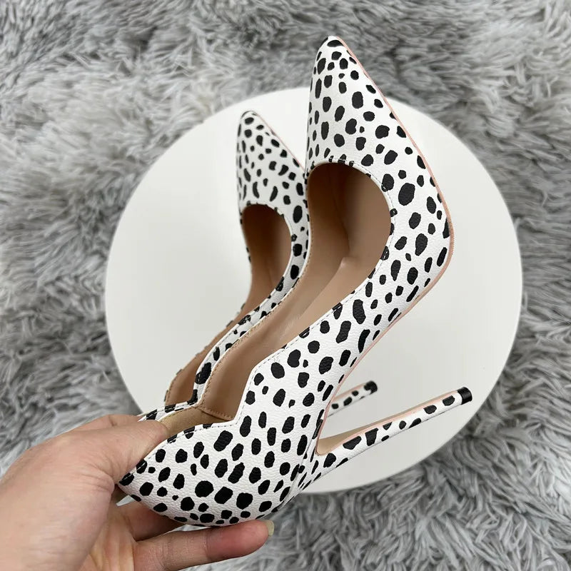 Leopard Print Side Curl Cut Pointy Toe High Heel Shoes for Women