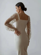 Aurora Aesthetic Evening and Party Dress with Square Neckline and Long Sleeves Statement Occasion Edit
