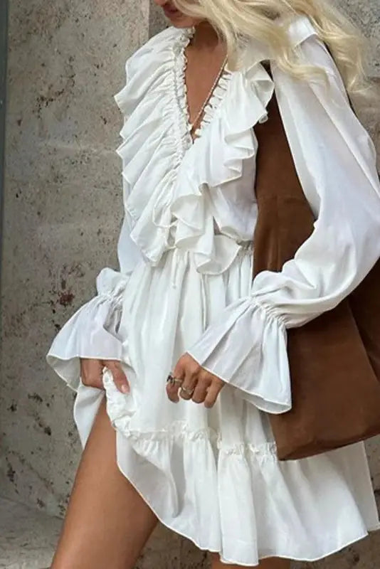 Ruffled Mini Dress with High Waist