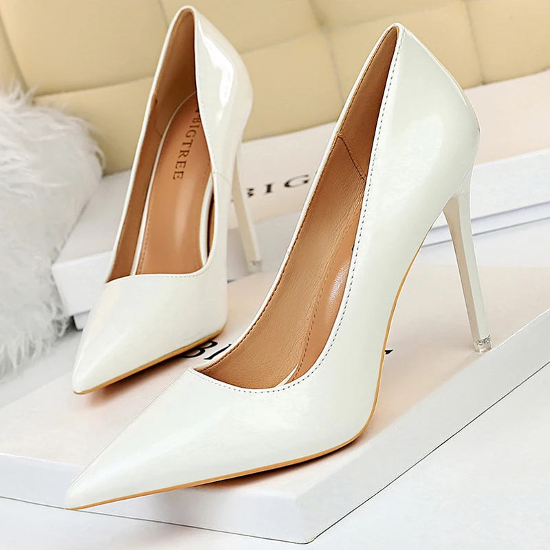 Patent Leather High Heel Stiletto Pumps for Women in Office OL Fashion