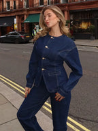 TAVIMART  -  Fashion Y2K Denim Jacket For Women 2025 Spring Elegant O-neck Single Breasted Coat Female Chic Street Long Sleeve Lady Outerwear