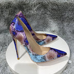 Python Pattern Blue Pointy Toe High Heel Party Shoes for Women