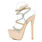 Rhinestone Narrow Band Stiletto Sandals for Women, 16CM