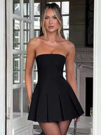 Oversized Bow Strapless Pleated Fit and Flare Mini Dress