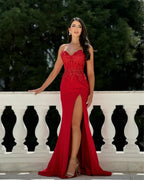 Red Beaded Sweetheart Prom Dress