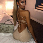 Sequin Square Neck Spaghetti Strap High Slit Midi Dress