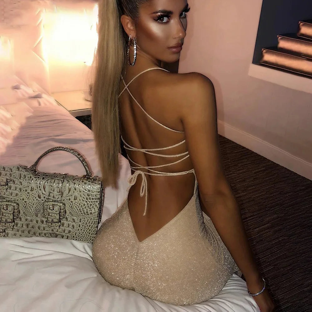 Sequin Square Neck Spaghetti Strap High Slit Midi Dress
