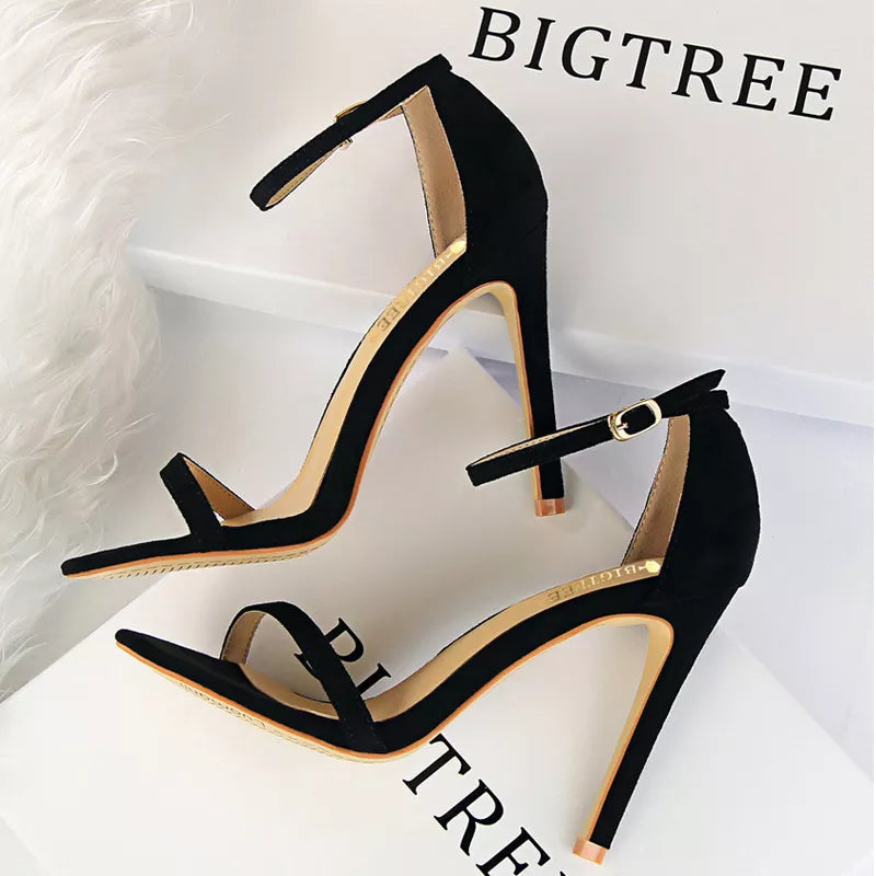 Suede Women Sandals with Stiletto Heels - 11cm and 8cm High Heels