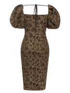 Eira Jacquard Fabric Midi Dress with Puff Sleeves