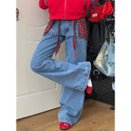 TAIVIMART  -  Y2K Blue Jeans For Women High Quality High Waist American Street Wide Leg Pants Hip Hop Vintage Straight Autumn Trousers