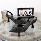 Summer rhinestone stiletto heels with pointed sandals