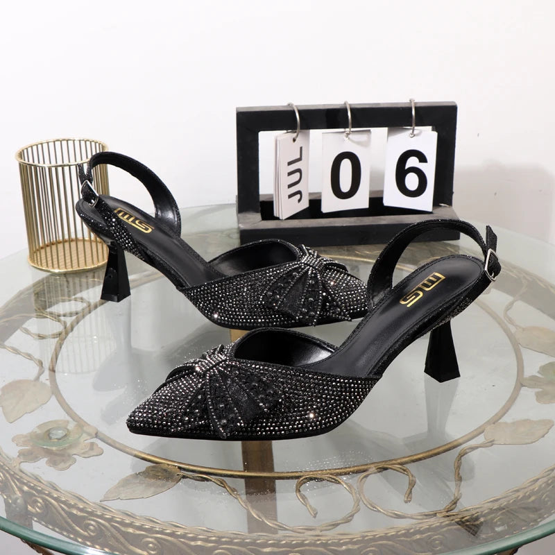 Summer rhinestone stiletto heels with pointed sandals