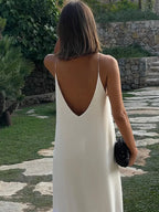 Satin Spaghetti Strap Lace Insert Ruffle Hem Maxi Dress