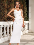 Emmeline Strapless Bandage Dress with Flower Corsage