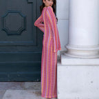 Crochet Stripe Bell Sleeve Plunging V-Neck Maxi Dress