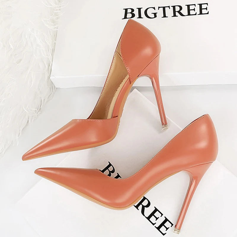 Black Leather High Heel Pumps for Women - Fashionable Wedding Shoes