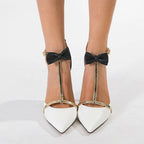 Bowknot Ankle Strap Women Pumps with Pointed Toe and High Heels