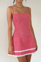 Plaid Lace Spaghetti Strap Mini Dress