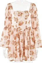 Printed Backless Mini Dress with Square Collar