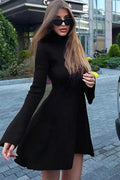 A-Line Mini Dress with Long Sleeves and High Waist